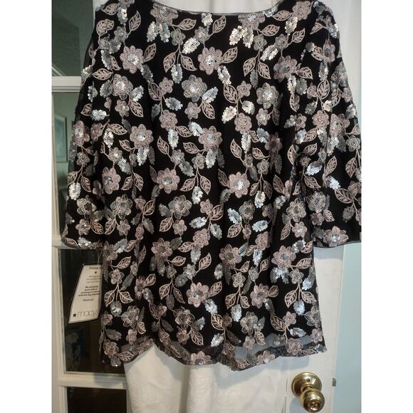 NWT Alex Evenings Womens Metallic Sequin Floral Top 1X Festive Christmas Elegant - Picture 8 of 10